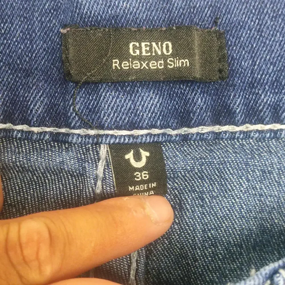 True Religion Geno Relaxed Slim Jeans Mens 36x30 Blue Wash Straight Denim Pants
